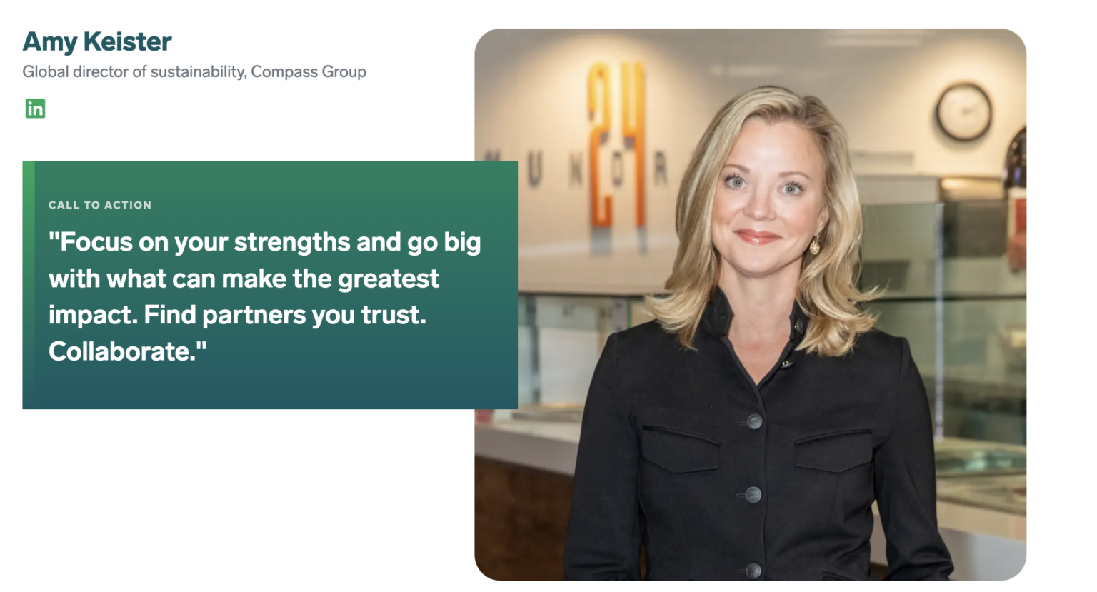 Compass Group Global Director of Sustainability Amy Keister recognized by Business Insider as